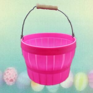 Vintage Easter Blow Mold Pink Bucket w/Wood Handle Spring Candy Basket